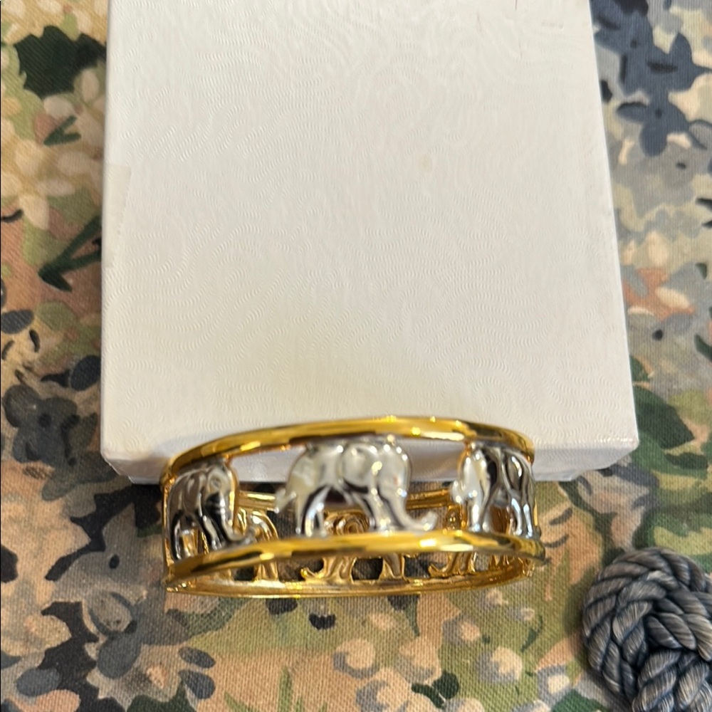 Gold and Silver Elephant Bangle